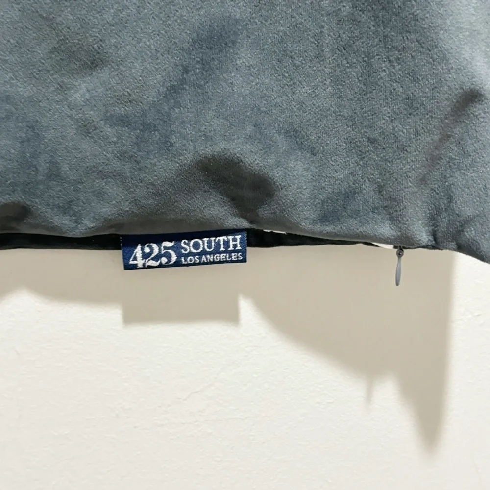 425 SOUTH LOS ANGELES Dark Charcoal Gray Velvet Pillow Cover Big Button 20”X20”
